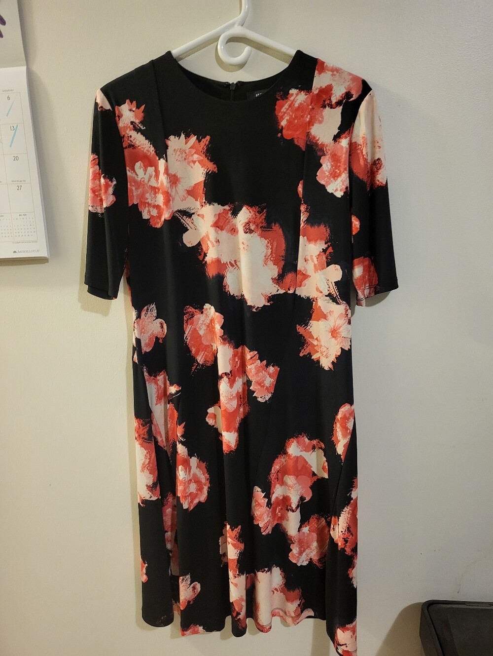Ellen Tracy Black Midi Dress with Pink & White Floral Print